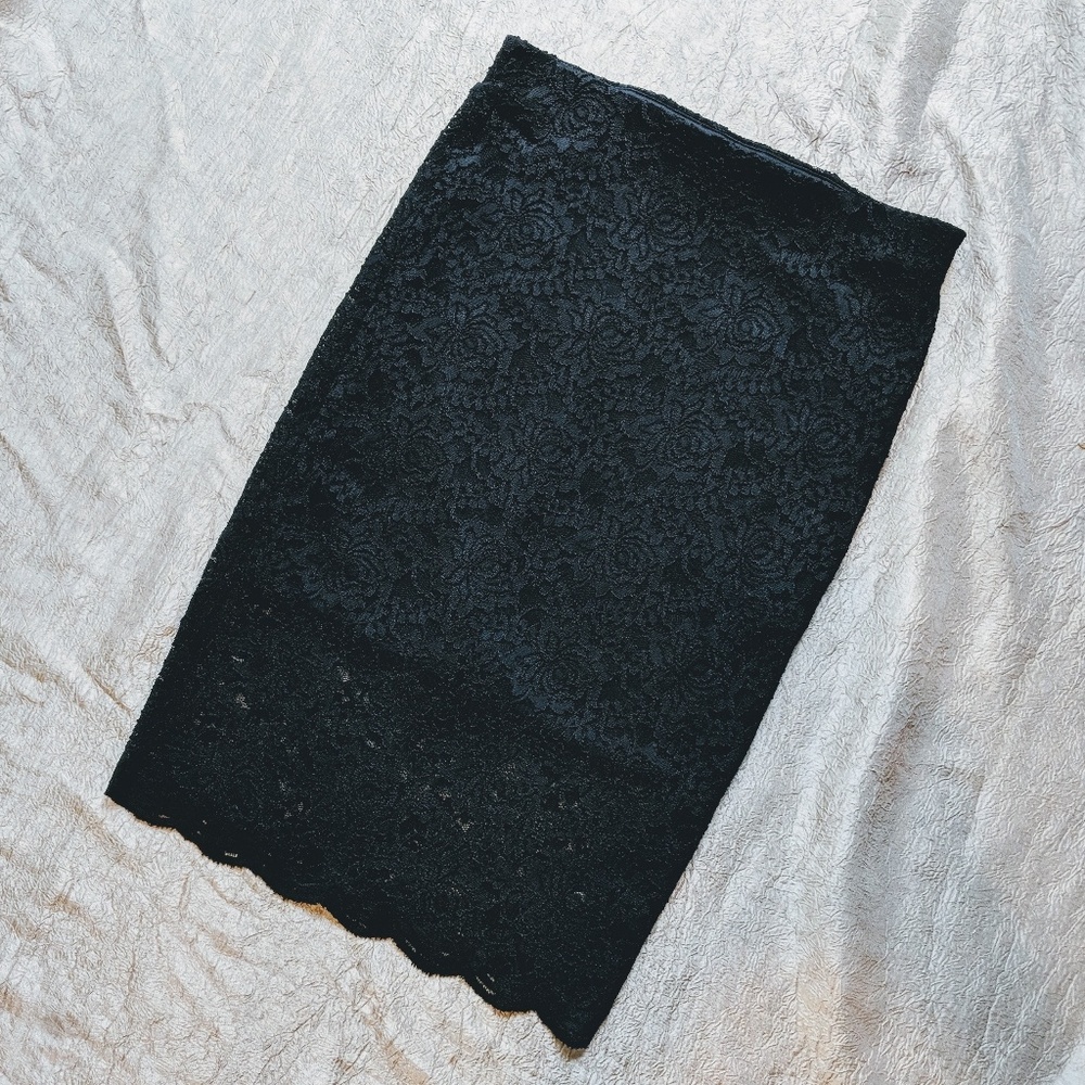 Black lace midi skirt